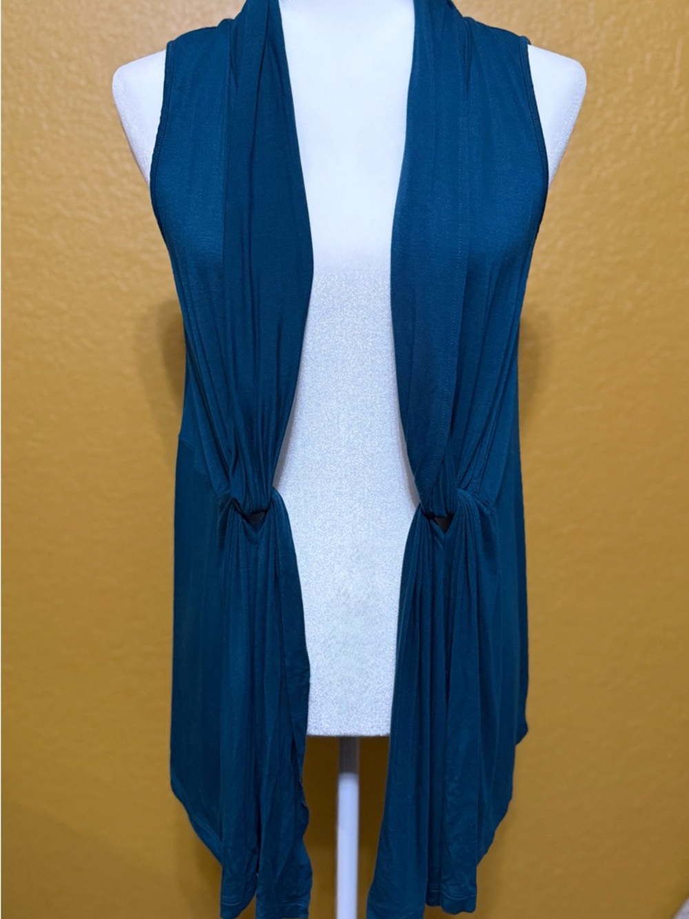 Soma Teal Blue Soft Jersey Sleeveless Open Front Knotted Vest Small - Picture 5 of 6